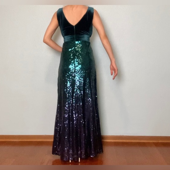 6 stretchy allover Sequin green purple high slit mermaid sleeveless dress 16 - Picture 4 of 13